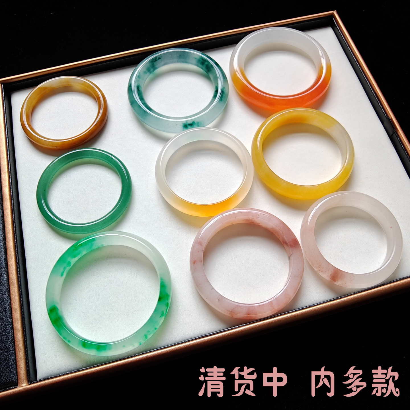 清仓天然玉石镯子冰种飘花胖圆条手镯半山水翡翠绿飘花手镯拍图选