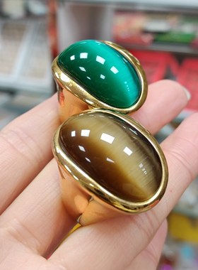 大戒面猫眼石戒指男女款情侣款戒指老板戒指简约大气送礼物