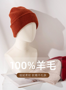2025秋季新款100%羊毛针织帽圆顶时尚通勤百搭气质保暖男女情侣