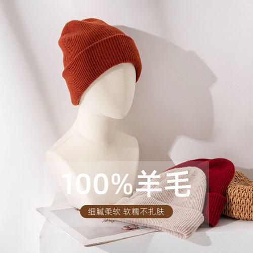 2025秋季新款100%羊毛针织帽圆顶时尚通勤百搭气质保暖男女情侣