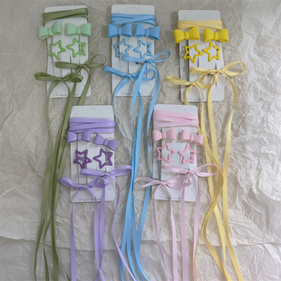 演唱会音乐节应援色发饰套装蝴蝶结编发发夹紫蓝黄粉绿红黑白头饰