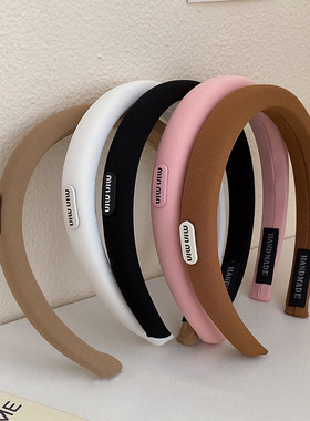 秋冬新款咖色黑色百搭简约min字母海绵发箍气质时尚韩版粉色头箍