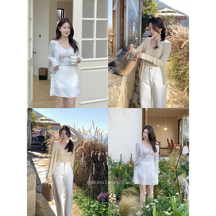 浅川低语 开衫 毛织套装 长袖 v领吊带显瘦两件套 女韩系薄款 Miao