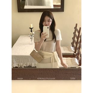 女春夏韩系温柔小众设计短袖 一字肩毛织衫 t上衣 南韩回忆 Miao