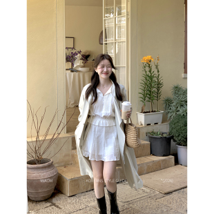 Miao 韩系半身裙女春夏甜美温柔荷叶花边高腰a字蓬蓬裙 白日梦