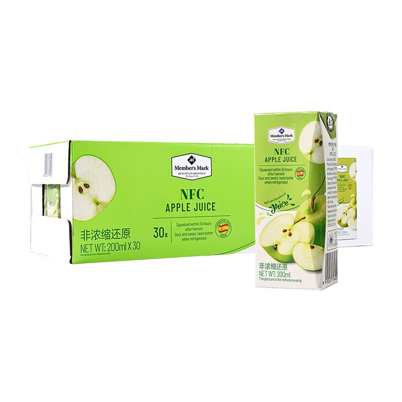 山姆代购西班牙进口MM苹果汁酸甜可口非浓缩还原果汁饮料200ml*30