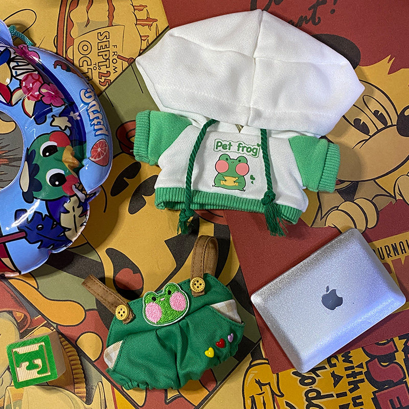20厘米现货娃衣棉花娃娃衣服套装明星公仔青蛙背带裤玩偶配饰