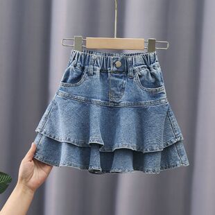 女童牛仔半身裙夏季新款弹力牛仔裙带内衬中大童儿童洋气牛仔短裙