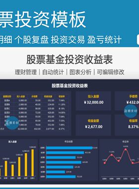 股票交易记录分析 基金投资复盘盈亏理财收益率管理Excel表格系统