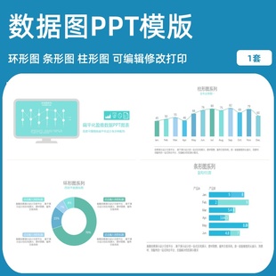 流程图逻辑递进关系数据分析可视化柱环形饼折线条形图表PPT模版