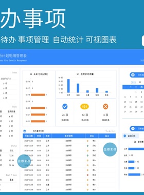 每日月年待办事项工作任务清单明细表计划安排日历管理提醒excel