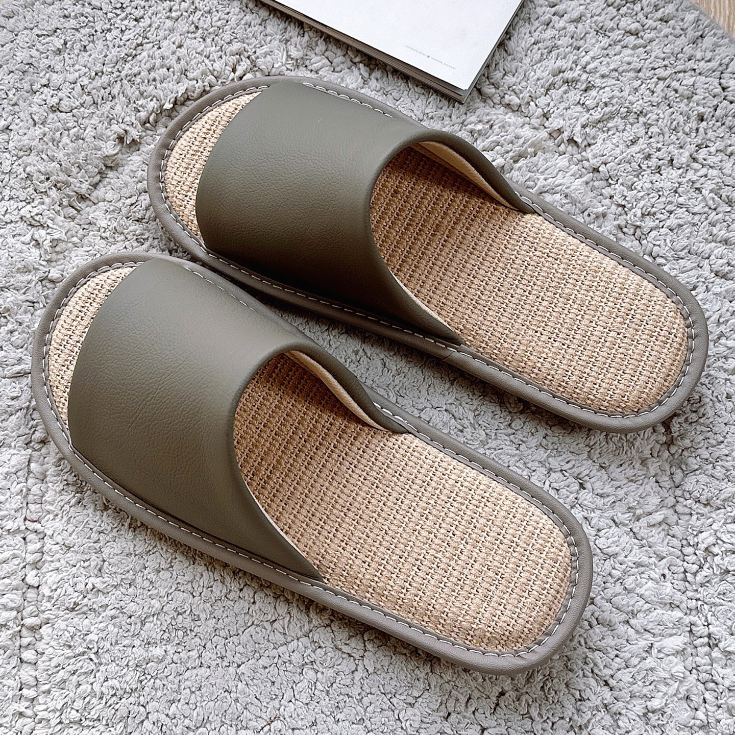 真皮亚麻拖鞋男牛筋底夏季情侣居家用室内防滑软底不臭脚牛皮女拖