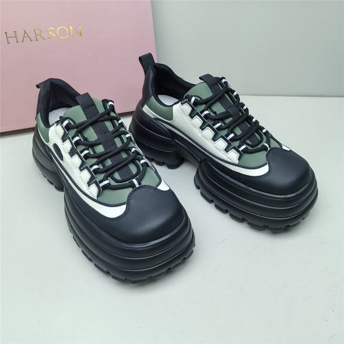 Harson/哈森正品撤柜时尚厚底拼色轻便休闲系带松糕休闲女老爹鞋