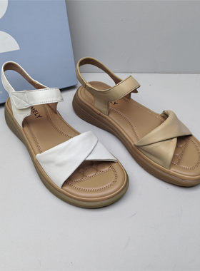 comely/康莉正品撤柜羊皮夏季时尚休闲平底魔术贴软底百搭女凉鞋