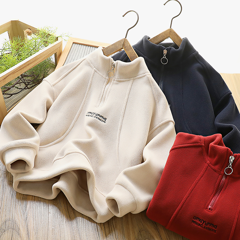 秋冬款儿童立领加绒卫衣洋气百搭