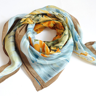 新款双绉真丝绸丝巾纯桑蚕丝90cm大方巾围巾披肩春秋领巾女披巾和