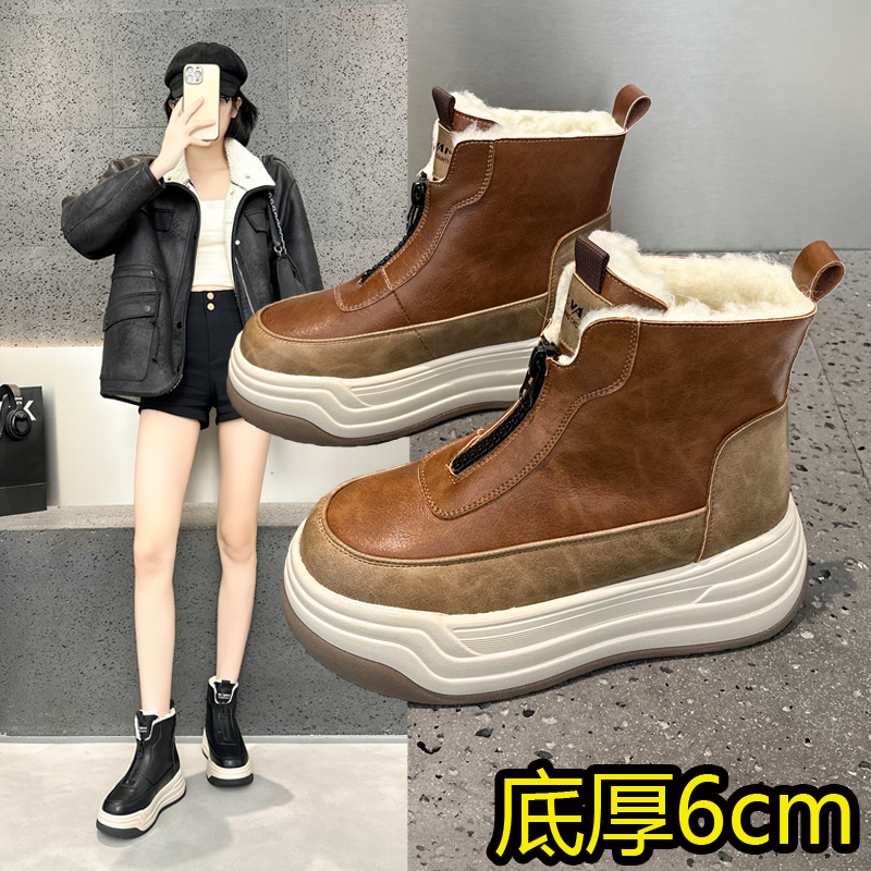 雪地靴女皮面防水防滑东北大棉靴