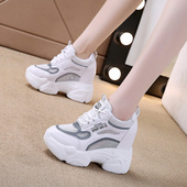 白色女厚底单鞋 圆头系带休闲超高跟12cm松糕鞋 厚底内增高女鞋 夏季