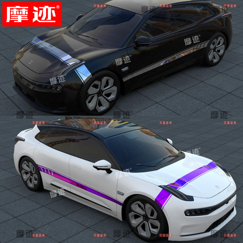 适用于极氪001车贴拉花 ZEEKR个性改装车身装饰机盖彩条贴纸贴花