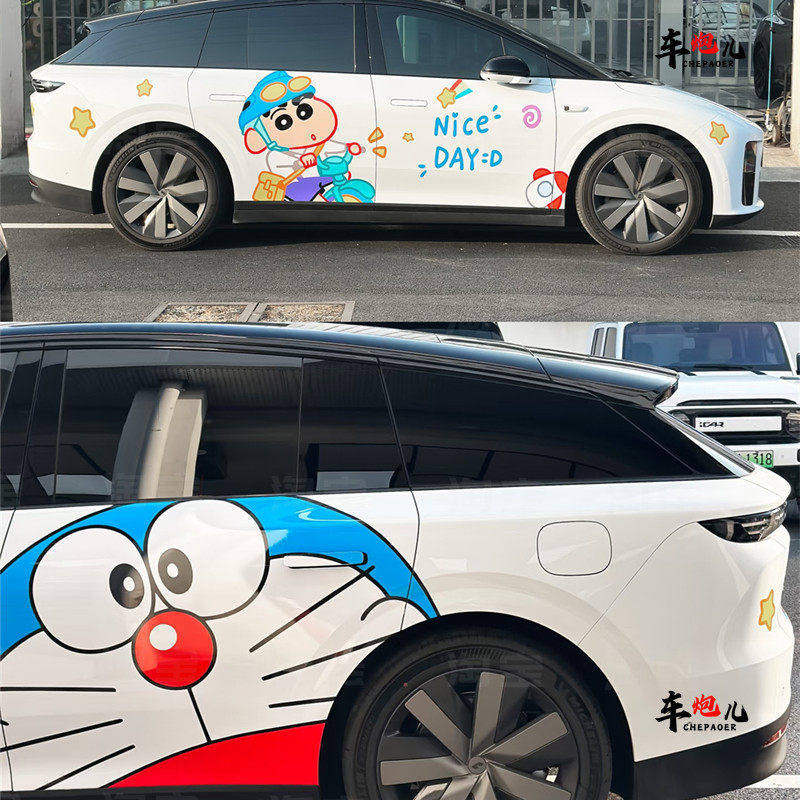 适用理想i86个性卡通蜡笔小新车贴纸 小鹏X9腾势D哆啦A梦车身拉花