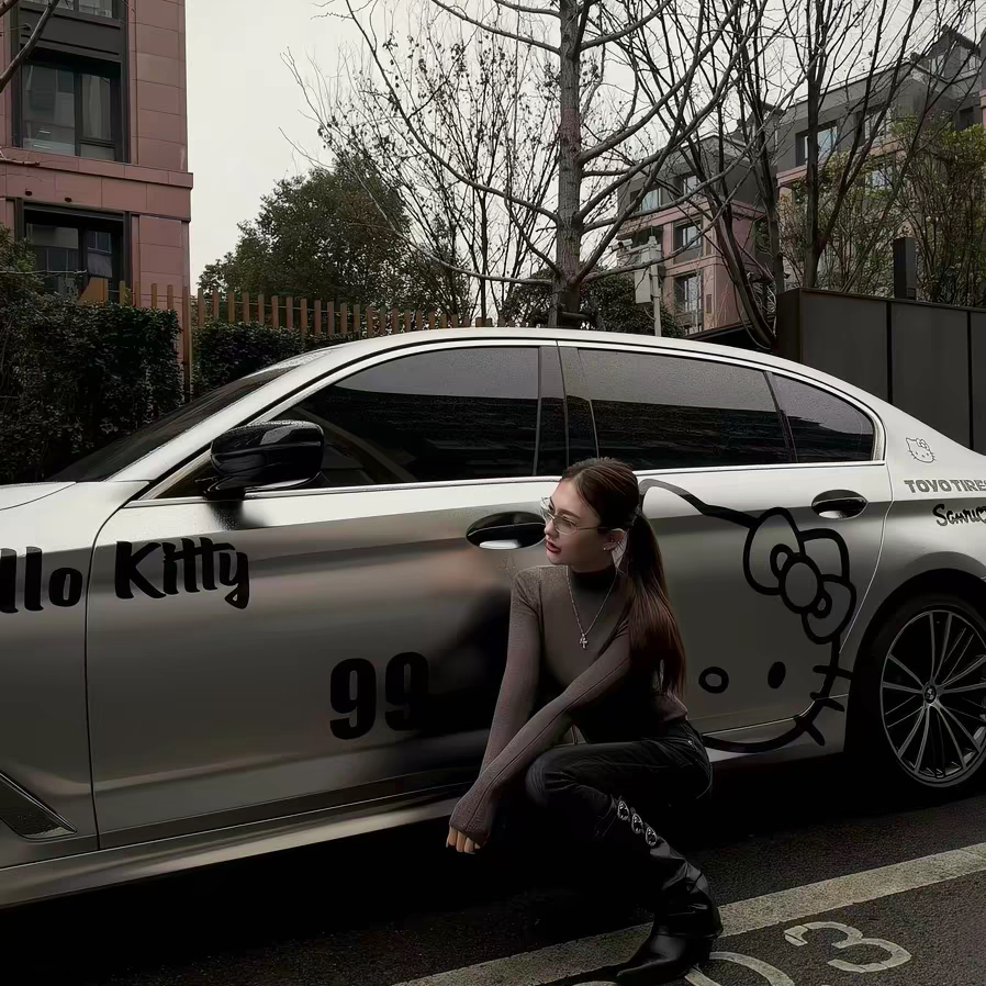 BMW5系KT猫车贴拉花530 3系4系宾士c260 E300卡通Hello车身贴纸