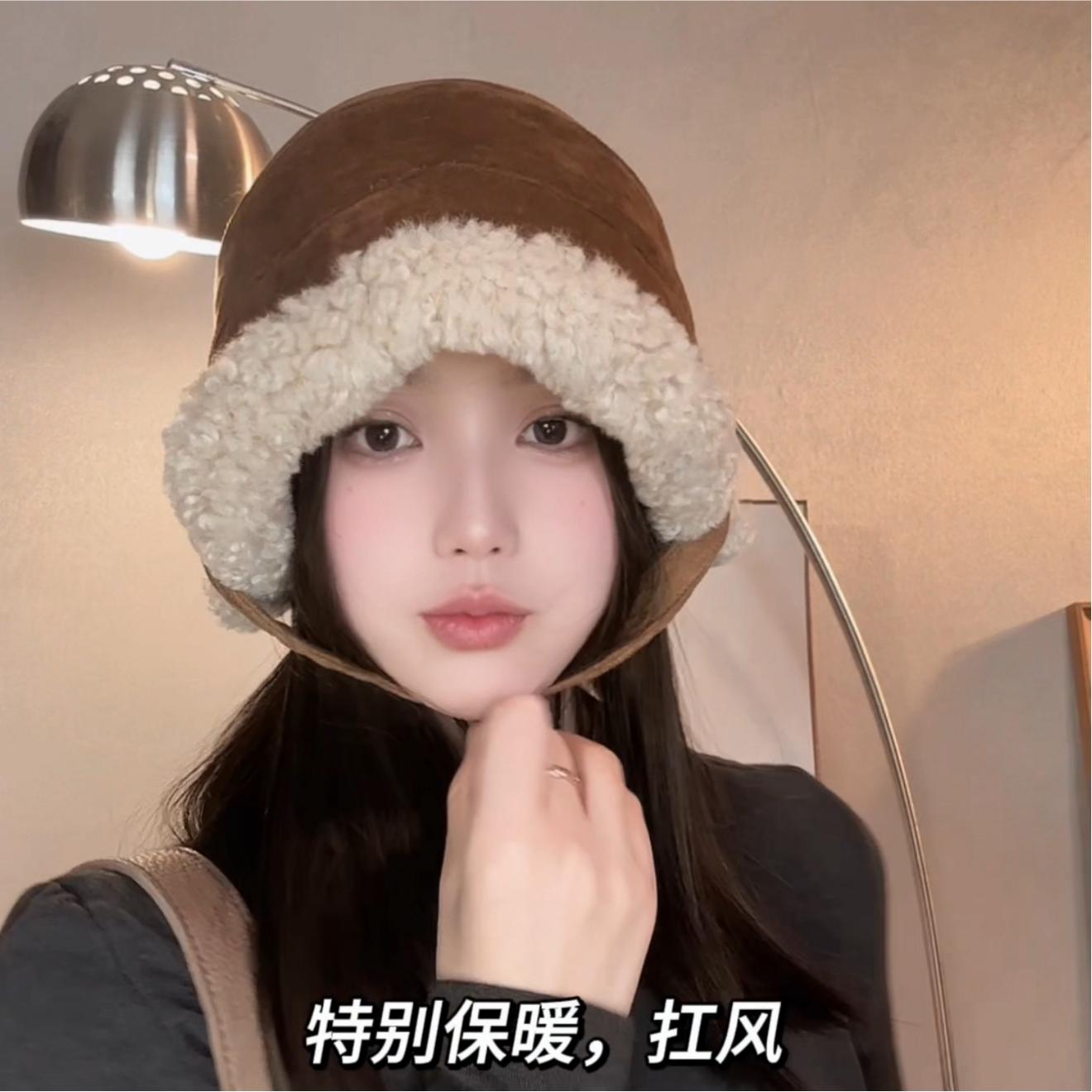 双面可戴!出口韩单的羊羔毛护耳帽 加厚保暖显脸小
