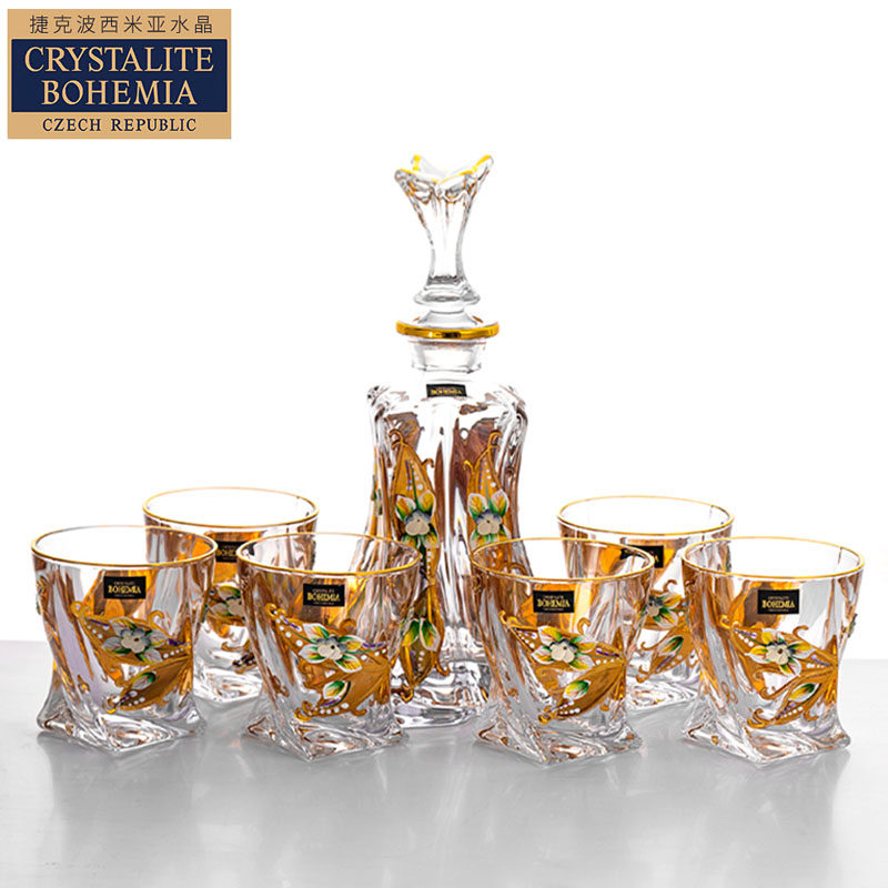 BOHEMIA捷克进口水晶描金珐琅花威士忌酒杯洋酒杯酒樽洋酒瓶套装