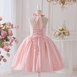 批发工厂大童礼服裙挂脖露背蓬蓬公主裙无袖 背心连衣裙节日礼服裙
