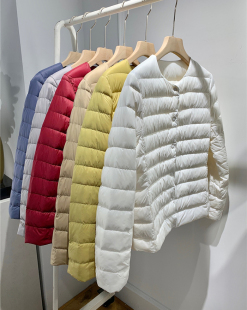 出日单~尾货女装90白鸭绒高端圆领外套短款内胆轻薄羽绒服长袖秋