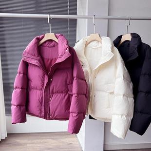 高端三防面料三星90白鸭绒泡芙面包服羽绒服女短款小个子外套保暖
