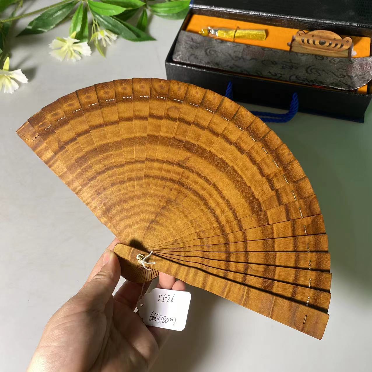 金丝楠木扇子新中式手持18cm旗袍