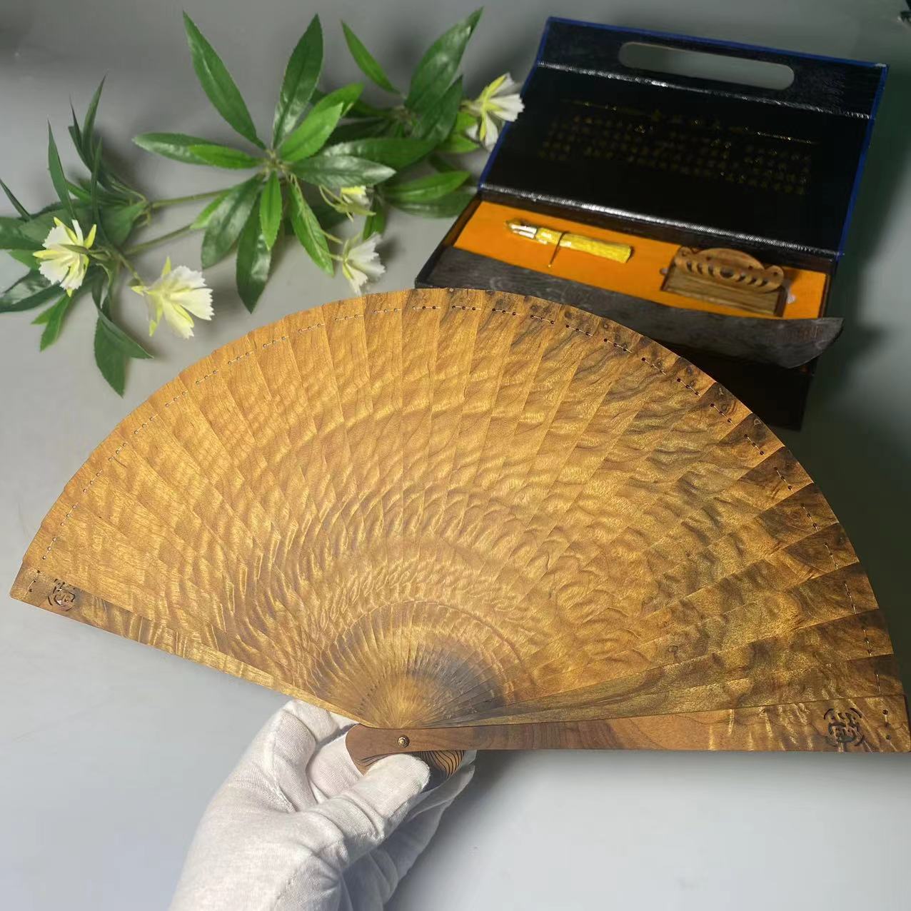 复古金丝楠木苏扇小叶桢楠折扇古