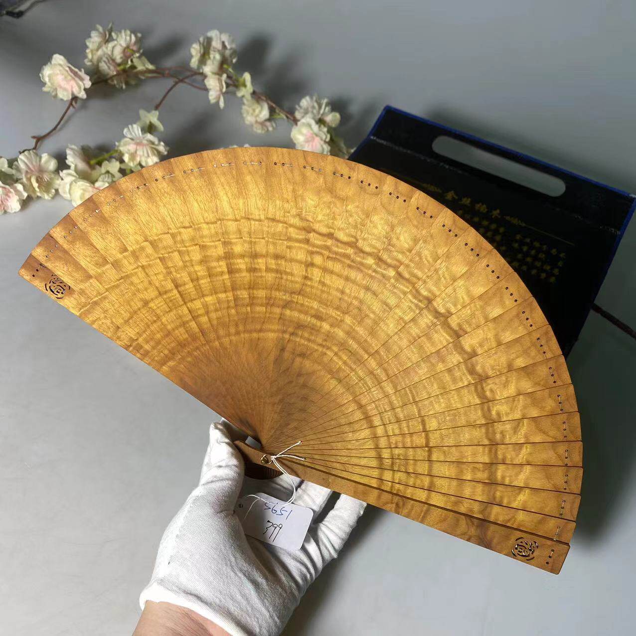金丝楠木折扇简约镂空木质扇子新