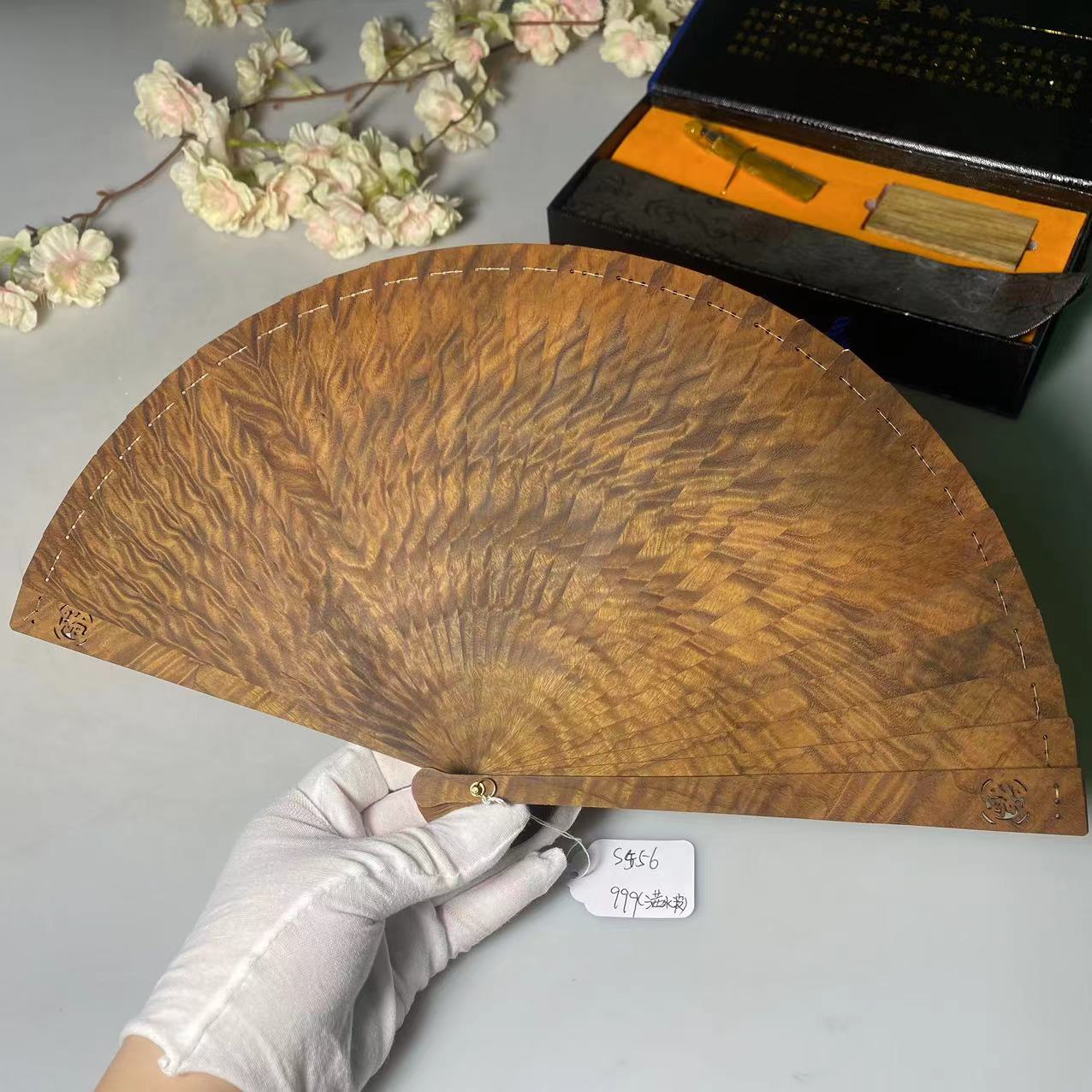 满水波纹扇子小叶桢楠新中式镂空