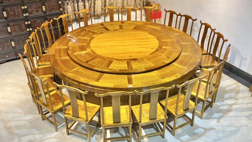 金丝楠木圆餐桌21件套小叶桢楠3.2米饭桌椅凳实木轻奢圆形转盘桌