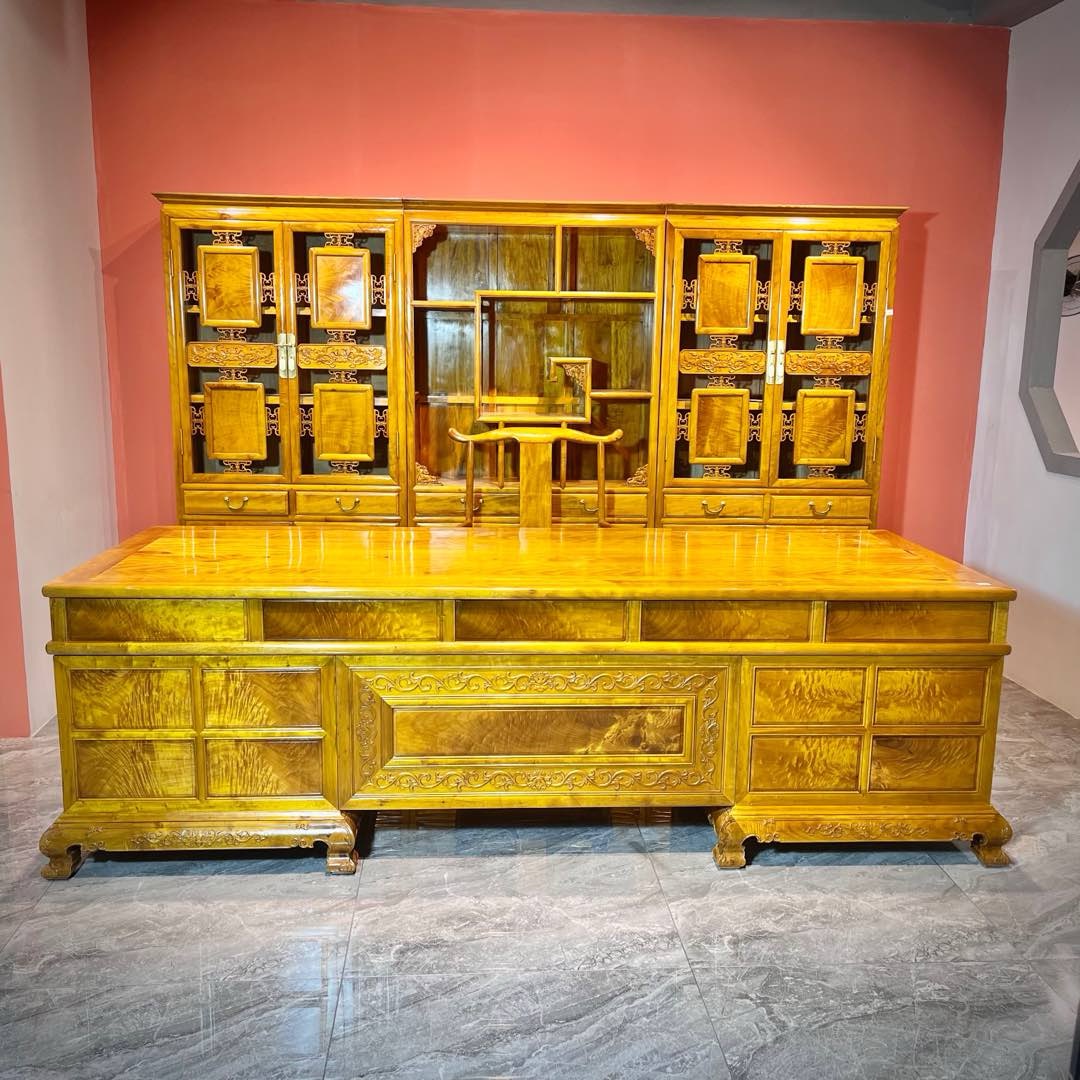 金丝楠木书桌椅两件套实木办公桌中式古典书房高端总裁桌会议桌