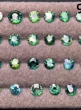 天然蓝宝石 山蓝黄绿色 孔雀绿蓝宝石正圆 椭圆形 定制镶嵌