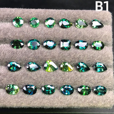 天然蓝宝石裸石黄绿蓝绿孔雀绿色山东蓝宝石圆形水滴椭圆形