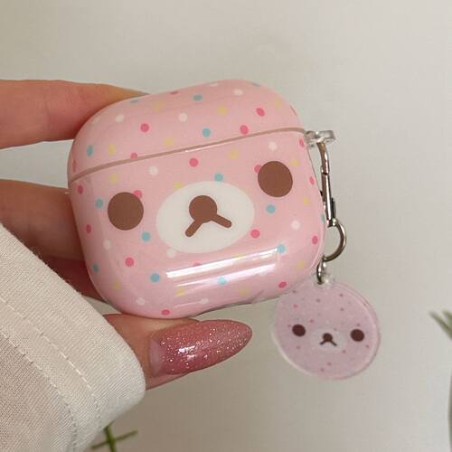 ins可爱粉底彩色波点轻松熊airpods4保护套airpod3适用苹果pro耳机壳二代无线蓝牙第三代2代airpodpro四代