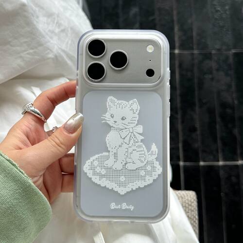 韩系ins法式浪漫少女蕾丝小猫适用iphone17pro/17promax保护壳苹果16手机壳16promax保护套15防摔套外壳