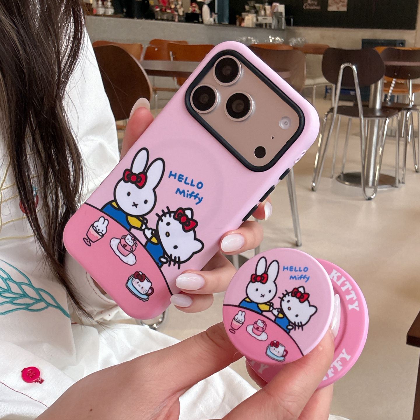 卡通美乐蒂Kitty猫磁吸支架适用苹果17promax手机壳iphone16女新款17pro二合一16pro菲林15pro防摔1314保护套