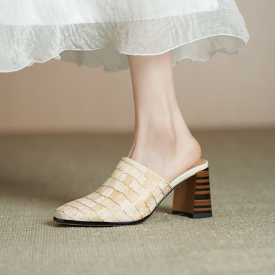 真皮包头穆勒鞋女外穿小个子显腿