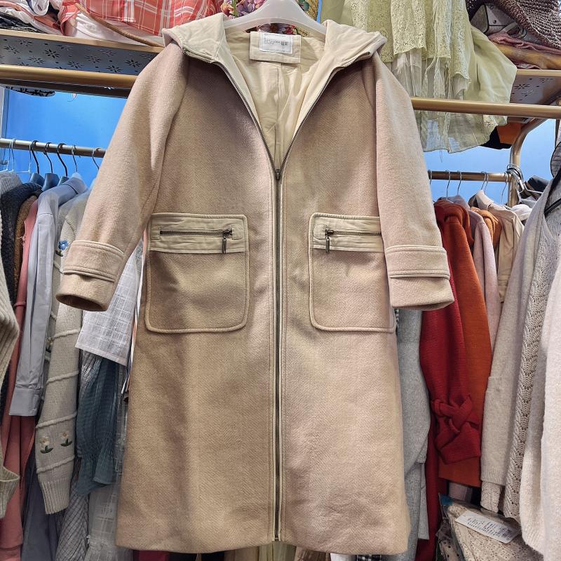 森女秋冬中长拉链连帽毛呢外套