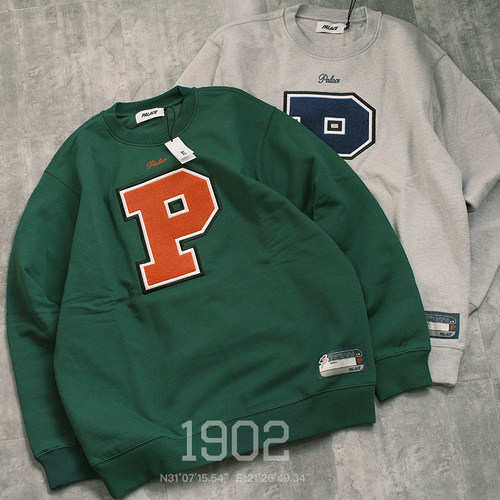 palace刺绣字母圆领卫衣