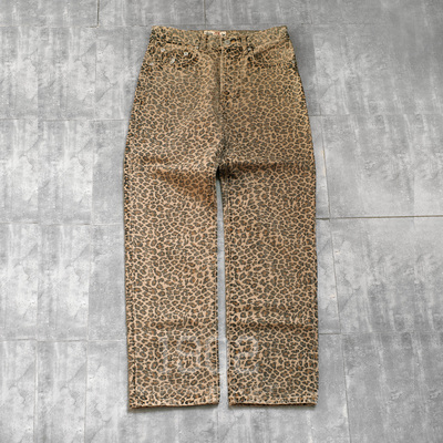 Stussy25SS豹纹牛仔长裤