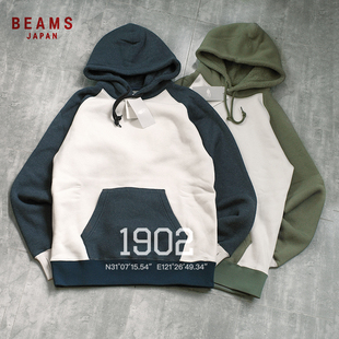 2TONE HOODIE 现货 连帽卫衣帽衫 PLUS 羊毛混纺插肩袖 BEAMS