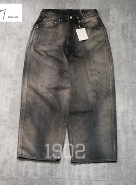 现货 ANCELLM 24AW AGING WIDE DENIM 5P 水洗做旧宽松阔腿牛仔裤