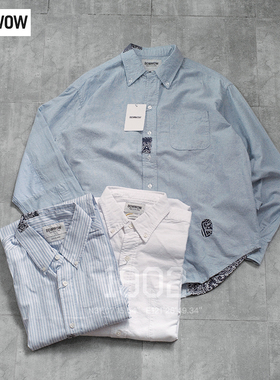 现货 BOW WOW OXFORD BD SHIRTS 条纹腰果花补丁牛仔长袖衬衫