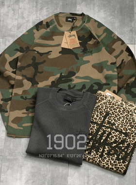 现货 STUSSY RALAN THERMAL BASIC STOCK 华夫格豹纹迷彩长袖T恤