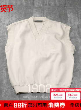 现货 FEAR OF GOD FOG ESSENTIALS 纯色V领字母马夹背心薄绒马甲